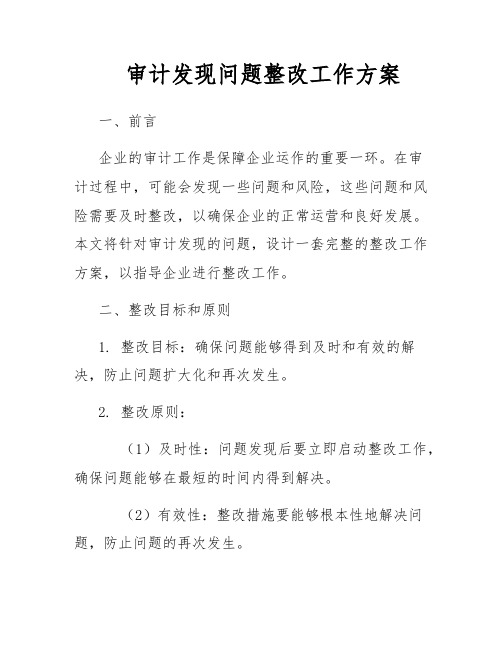 审计发现问题整改工作方案