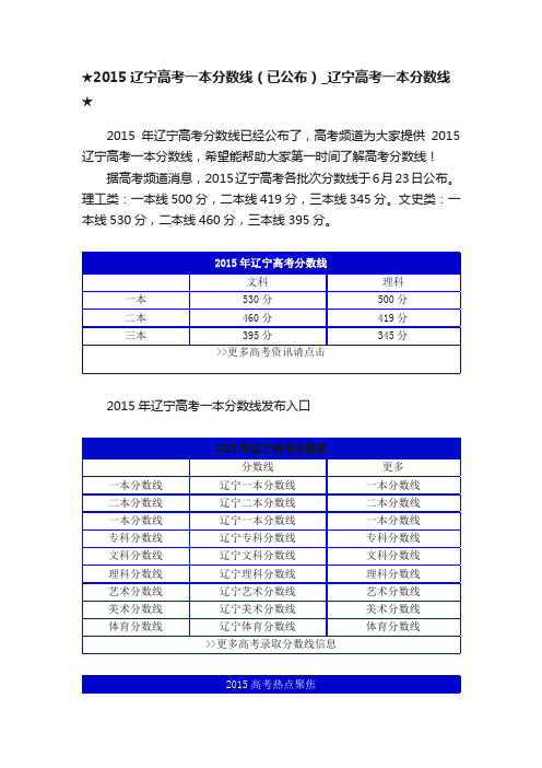 ★2015辽宁高考一本分数线（已公布）_辽宁高考一本分数线★