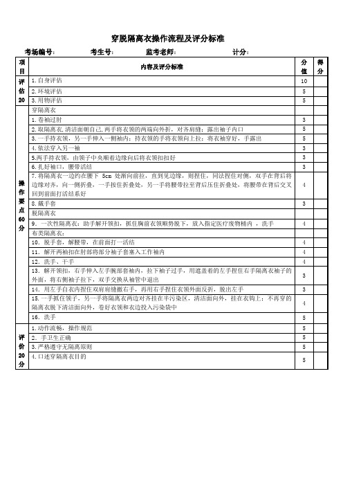 一般17穿脱隔离衣流程及评分标准