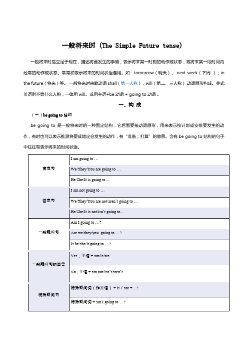 初中英语一般将来时