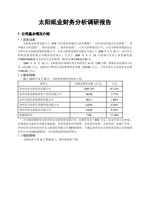 太阳纸业财务分析调研报告