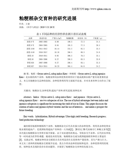 籼粳稻杂交育种的研究进展