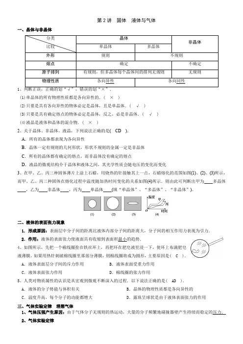 高考一轮复习固体液体与气体