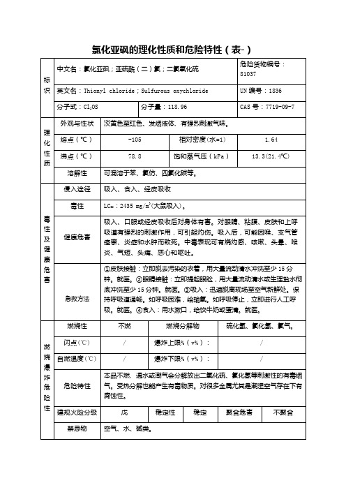 氯化亚砜的理化性质及危险特性表