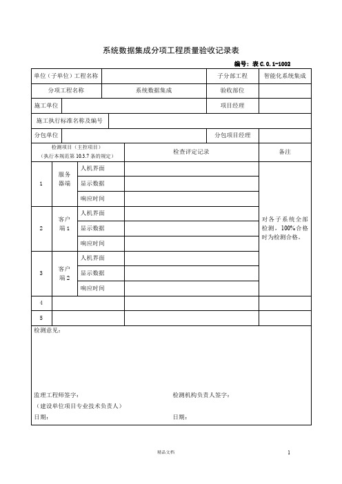 系统数据集成分项工程质量验收记录表