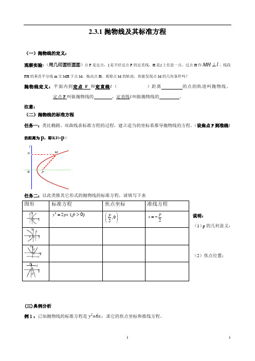 抛物线及其标准方程典型学案