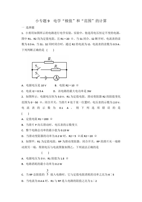 人教版九年级物理 全一册 第18章 小专题9 电学“极值”和“范围”的计算 专题练习 有答案