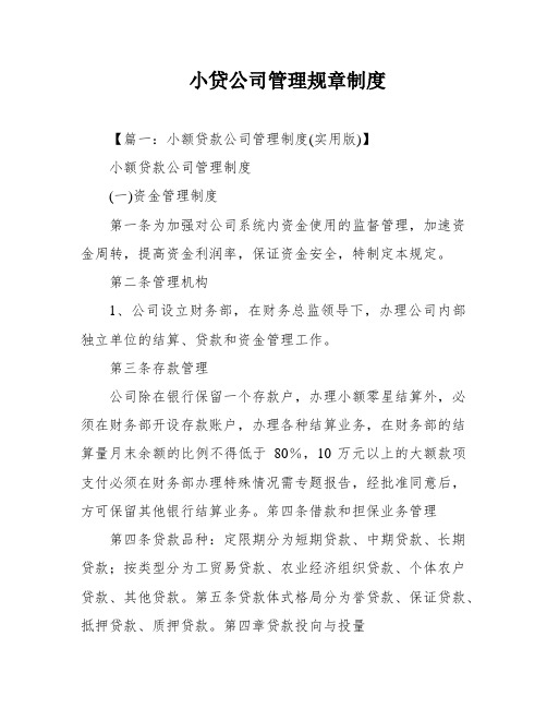 小贷公司管理规章制度