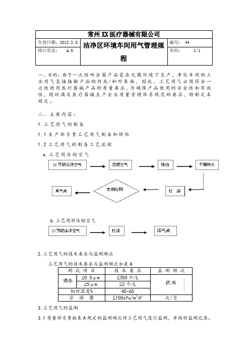 洁净区环境车间用气管理规程