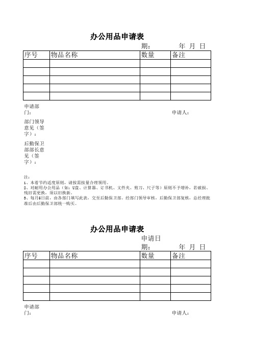 办公用品申请表