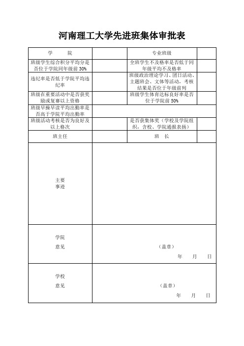 先进班集体审批表