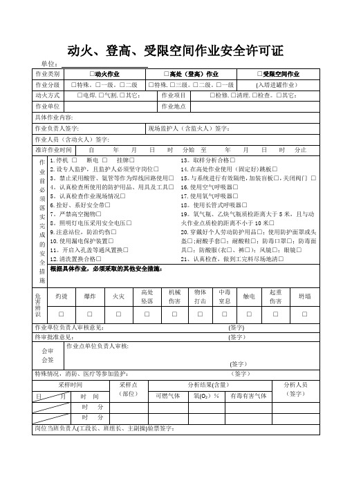 动火、高处、受限空间作业要求及安全许可证