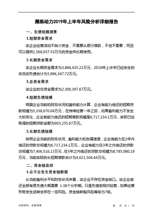 潍柴动力2019年上半年财务风险分析详细报告