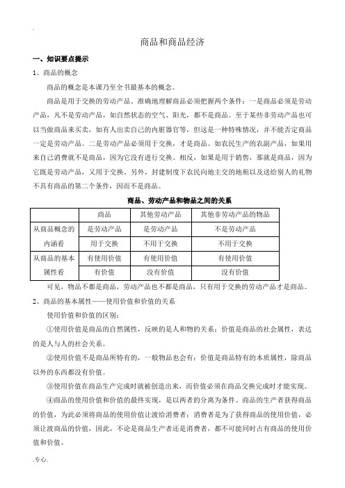 高一政治上册商品和商品经济