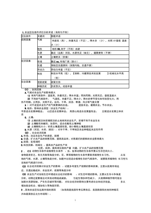 高三一二轮地理复习农业专题答题模板