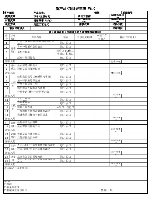 新产品项目评审表