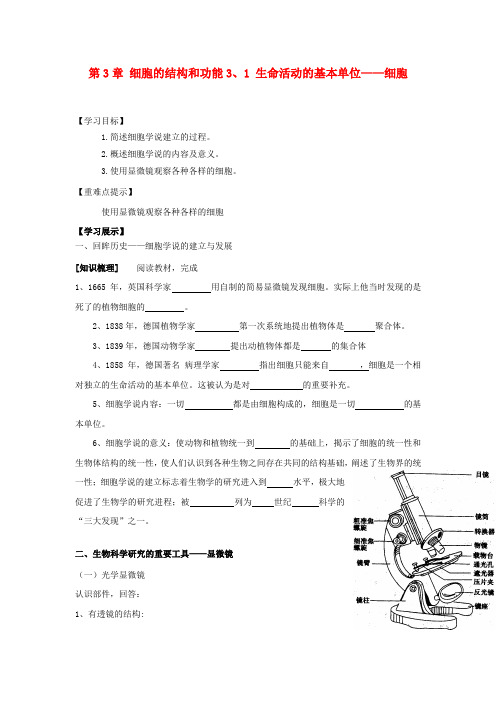 高中生物《生命活动的基本单位—细胞》学案6 苏教版必修1