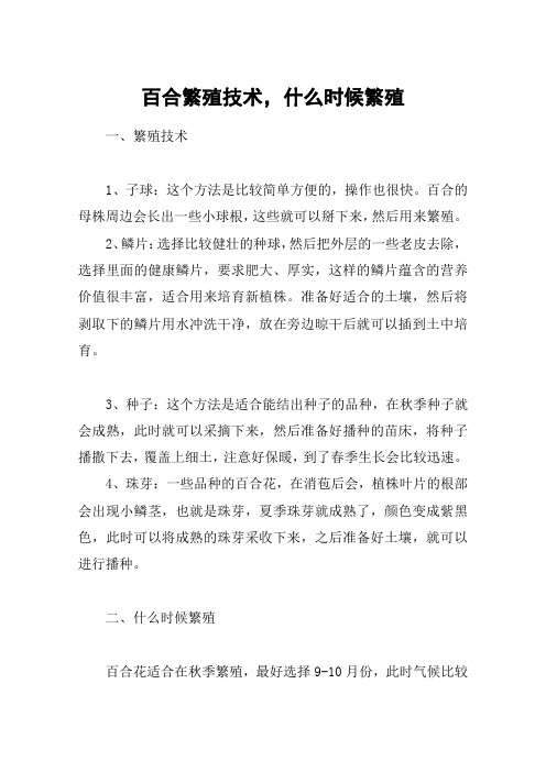 百合繁殖技术,什么时候繁殖