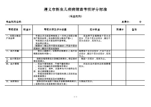 遵义市新生儿疾病筛查考核评分标准