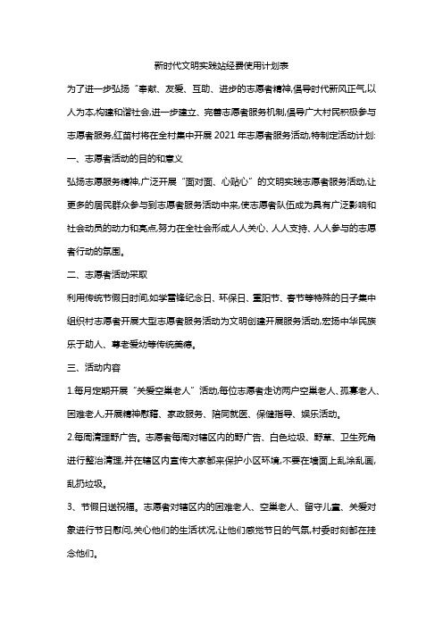 新时代文明实践站经费使用计划表