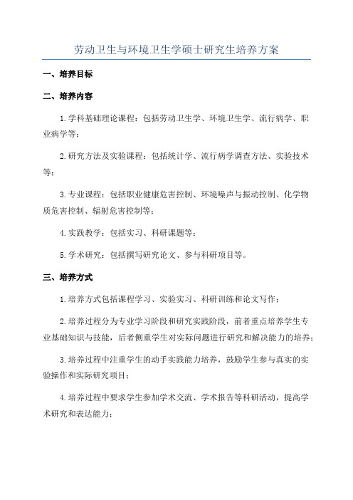 劳动卫生与环境卫生学硕士研究生培养方案