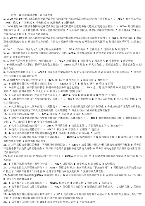 浙江省高校师资培训练习系统试题—高等教育学--20套试题统计背诵版