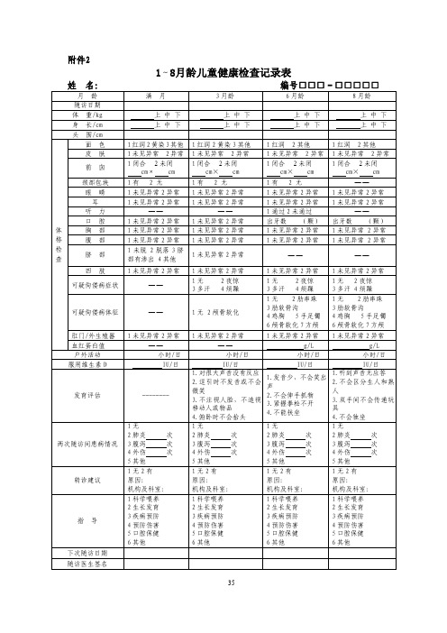 1～8月龄儿童健康检查记录表