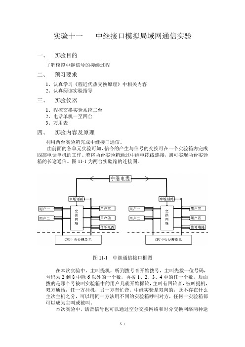 程控交换--中继接口模拟局域网通信系统实验