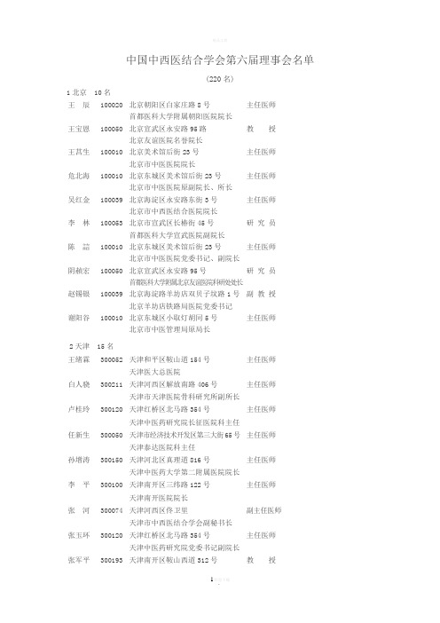 中国中西医结合学会第六届理事会名单