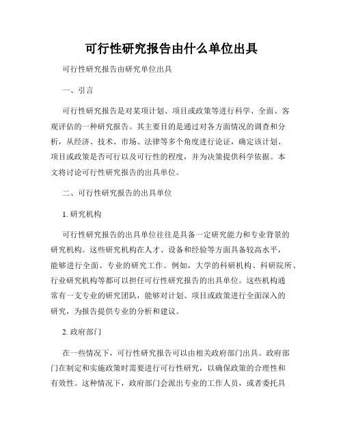 可行性研究报告由什么单位出具