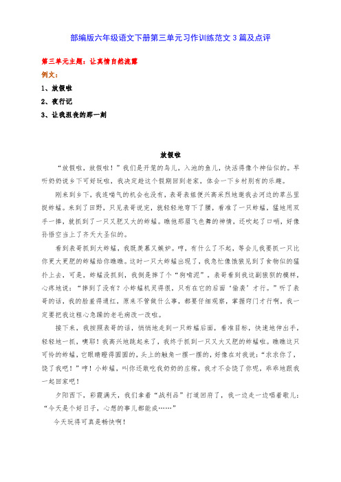 新部编版六年级语文下册第三单元习作训练《让真情自然流露》范文3篇及点评