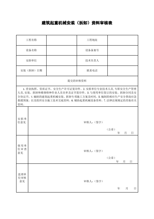 塔吊 建筑起重机械安装(拆卸)资料审核表