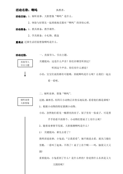 幼儿园小班语言《啊呜》活动教案精品教学设计儿童学前班优秀公开课1