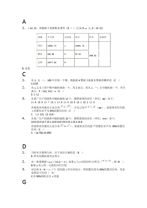 2015年最新高自考概率选择题去重检索