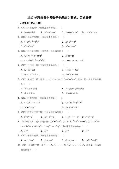 2022年河南省中考数学专题练2-整式、因式分解