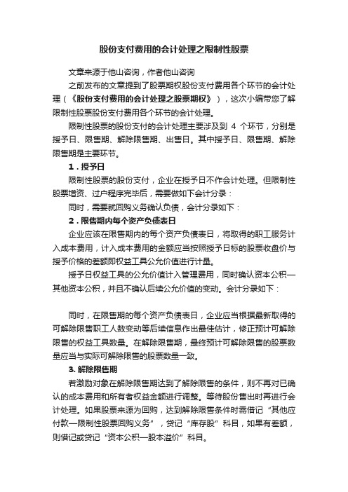 股份支付费用的会计处理之限制性股票