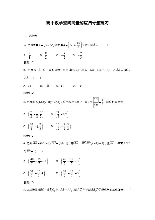 高中数学空间向量的应用专题练习