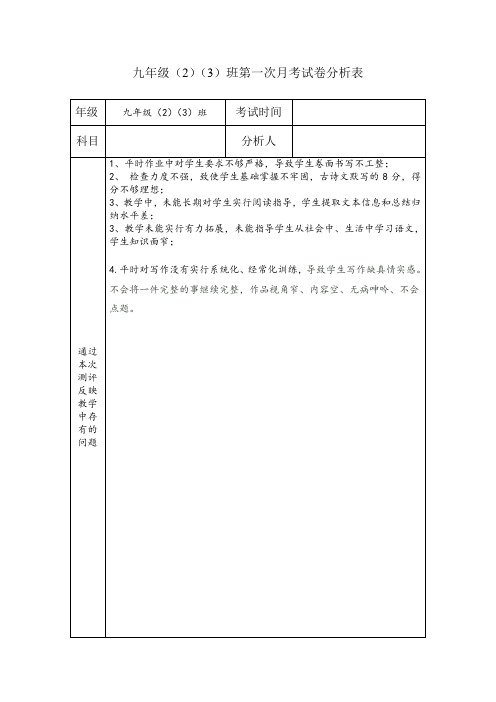 九年级语文第一次月考试卷分析