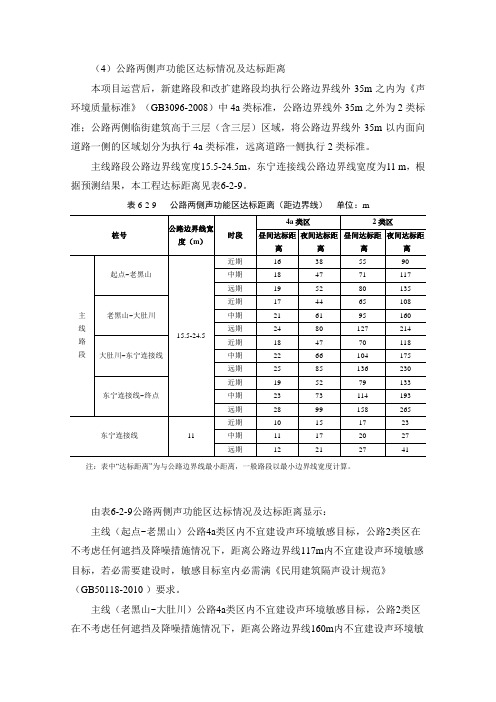 公路两侧声功能区达标情况及达标距离