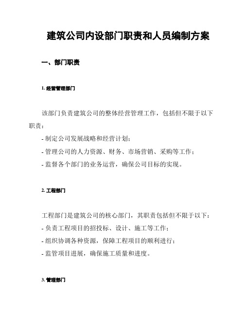 建筑公司内设部门职责和人员编制方案