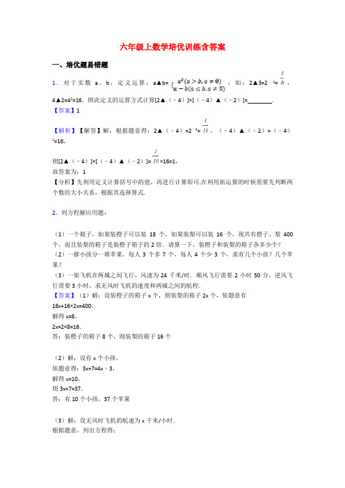 六年级上数学培优训练含答案