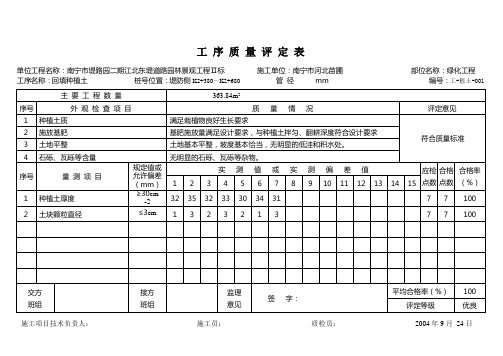 回填种植土工序质量评定表