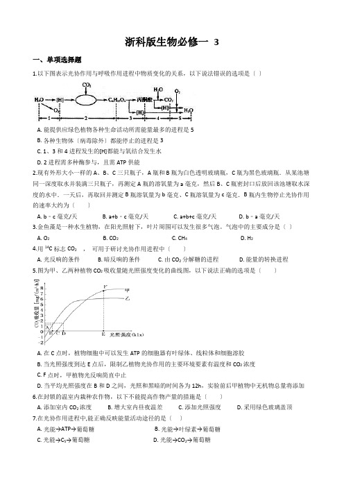 浙科版生物必修一 3.1细胞与能量 同步测试