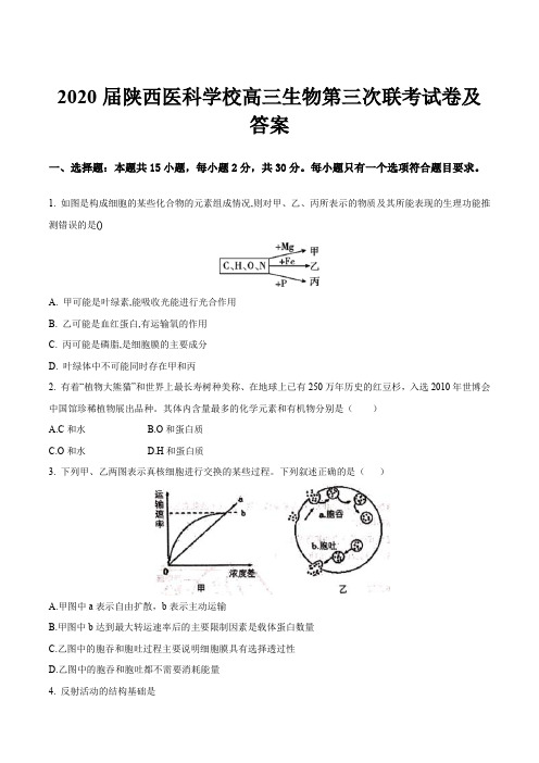 2020届陕西医科学校高三生物第三次联考试卷及答案