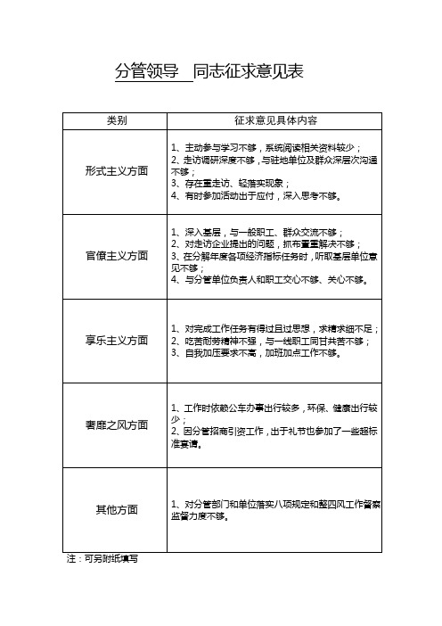 分管领导个人四风问题汇总表