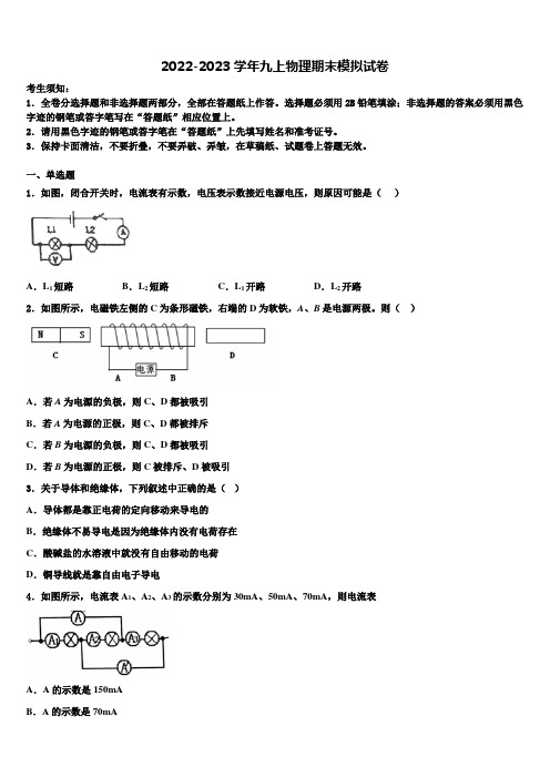 山东省高密市银鹰文昌中学2022年物理九年级第一学期期末统考模拟试题含解析