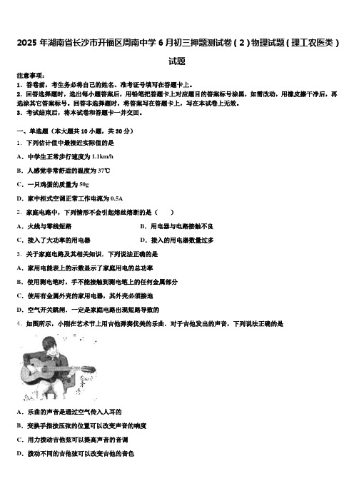 2025年湖南省长沙市开福区周南中学6月初三押题测试卷(2)物理试题(理工农医类)试题含解析