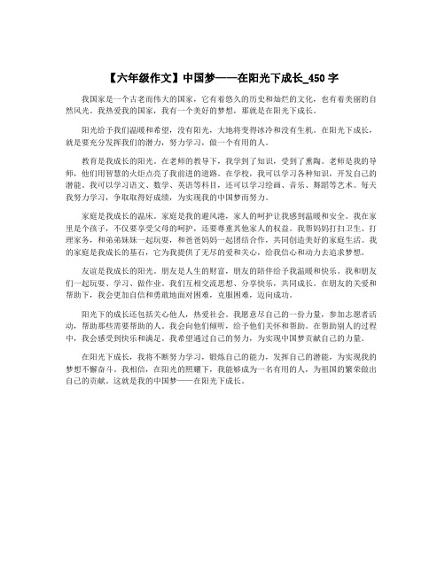 【六年级作文】中国梦——在阳光下成长_450字