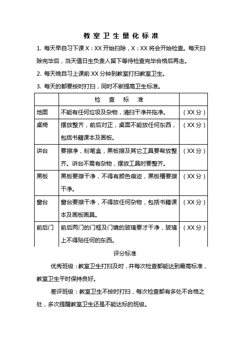 教 室 卫 生 标 准表