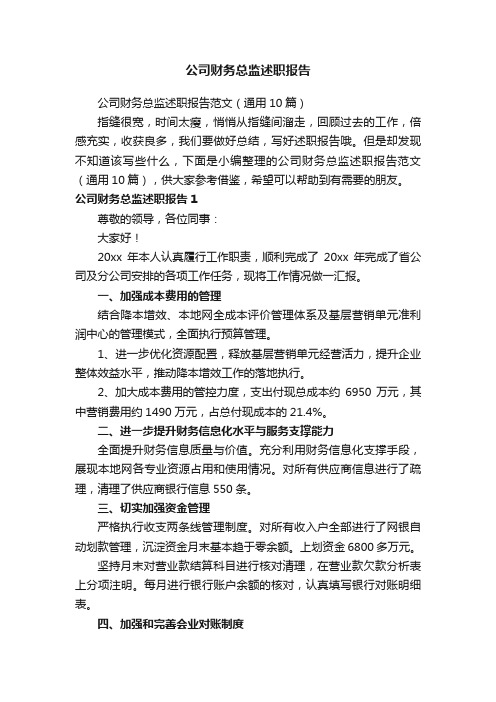 公司财务总监述职报告范文（通用10篇）